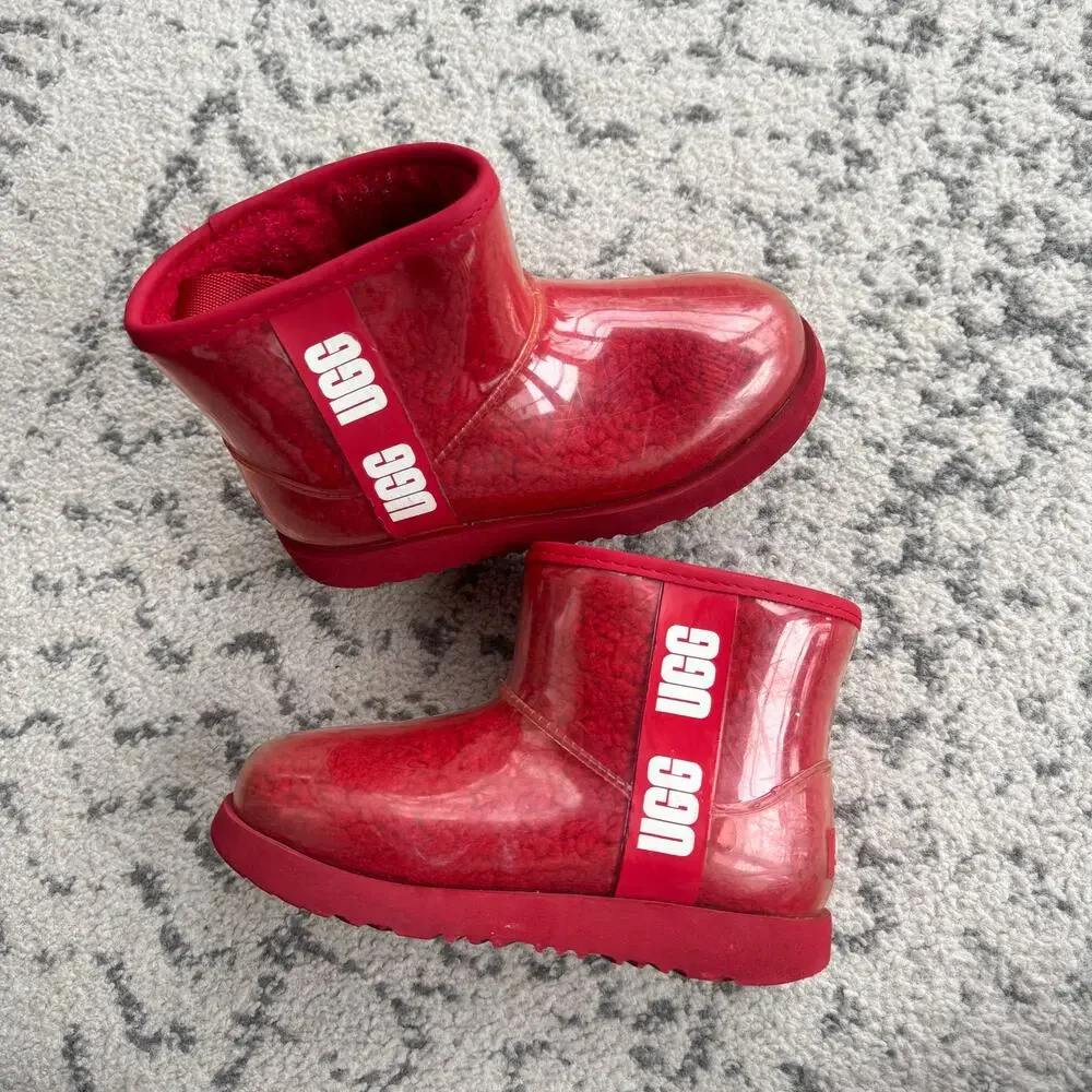 UGG Kids' Classic Clear Mini Waterproof Ankle Boots Samba Red Size 2Y